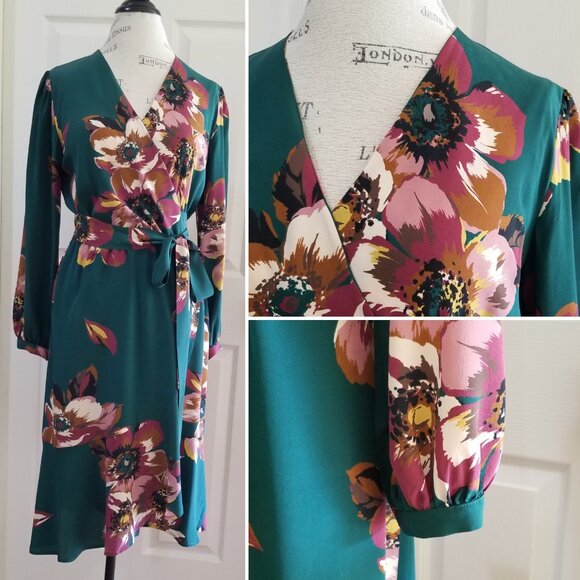 Amour Vert Silk Wrap Dress in Teal - LNC - Picture 2 of 8